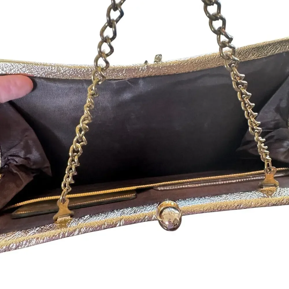 Vintage 1960's Gold Crinkle Metallic‎ Clutch Convertible Evening Handbag